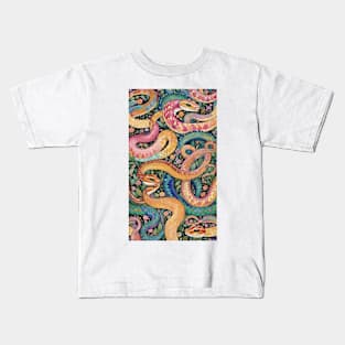 Gustav Klimt's Serpent's Charm: Inspired Snake Artistry Kids T-Shirt